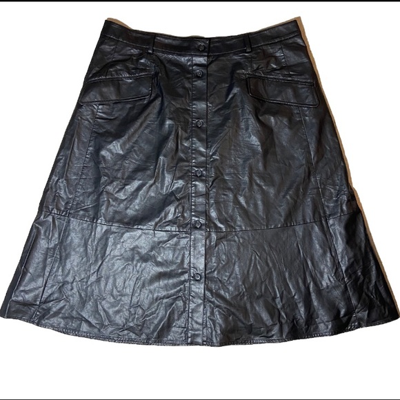 Banana Republic Black VEGAN LEATHER MIDI SKIRT  Size 18 NWT New $120 - Picture 1 of 9